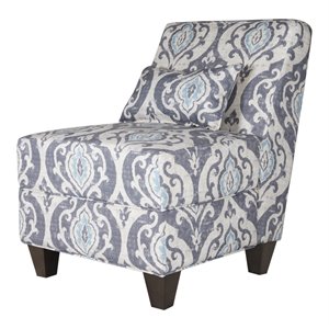 HomePop Wood and Fabric Large Accent Chair with Patina Gray Legs in Slate Blue