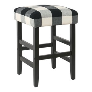 HomePop 24.5&quot Square Wood and Fabric Plaid Pattern Counter Stool in Black