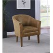 HomePop Transitional Wood and Faux Leather Barrel Accent Chair in Brown