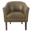HomePop Transitional Wood and Faux Leather Barrel Accent Chair in Brown