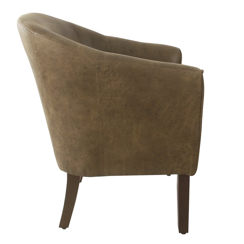 HomePop Transitional Wood and Faux Leather Barrel Accent Chair in Brown
