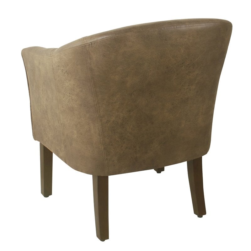 HomePop Transitional Wood and Faux Leather Barrel Accent Chair in Brown