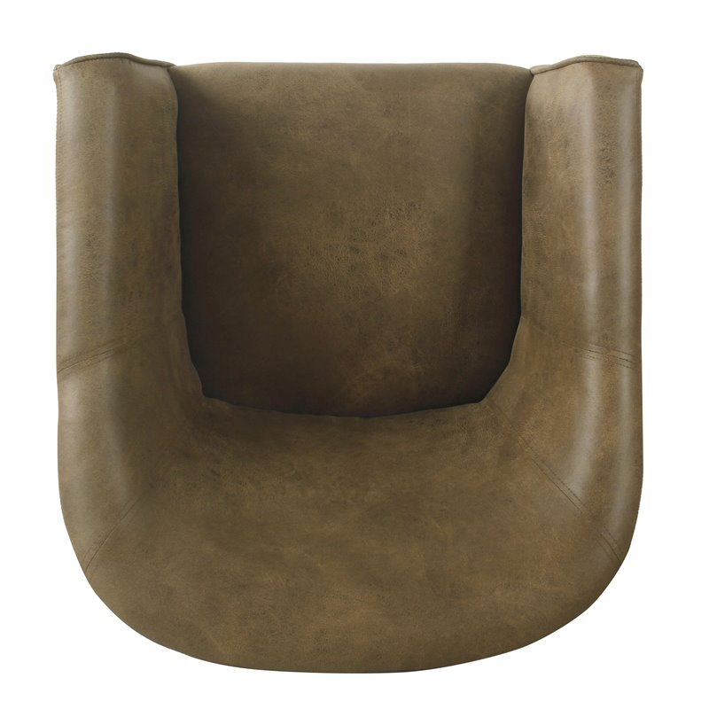 HomePop Transitional Wood and Faux Leather Barrel Accent Chair in Brown