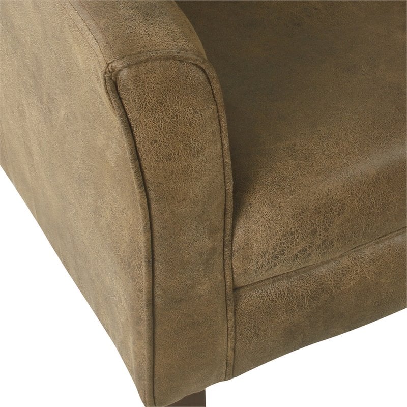 HomePop Transitional Wood and Faux Leather Barrel Accent Chair in Brown