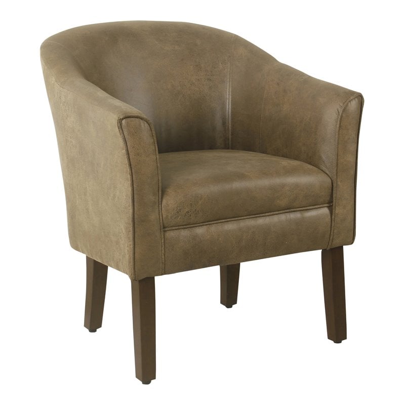 HomePop Transitional Wood and Faux Leather Barrel Accent Chair in Brown