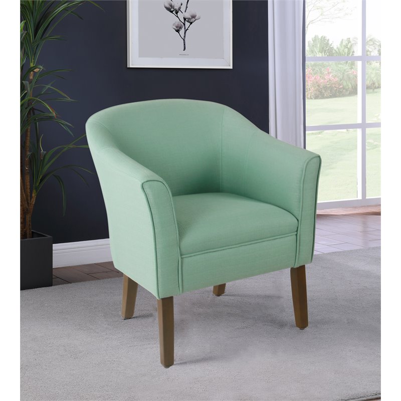 HomePop Transitional Wood and Fabric Barrel Accent Chair in Textured Aqua Blue