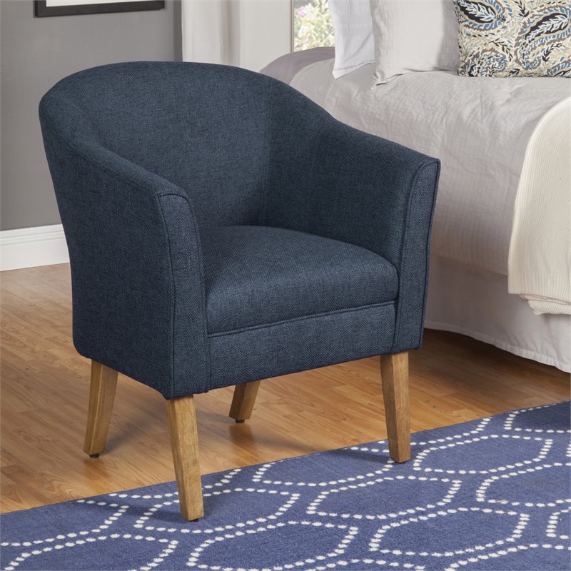 HomePop Wood and Fabric Chunky Textured Accent Chair in Dark Blue