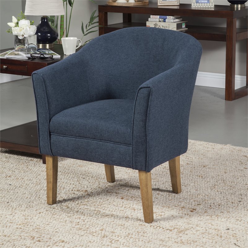 HomePop Wood and Fabric Chunky Textured Accent Chair in Dark Blue