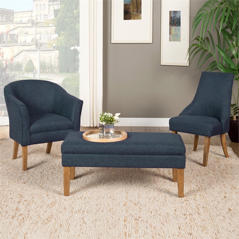 HomePop Wood and Fabric Chunky Textured Accent Chair in Dark Blue