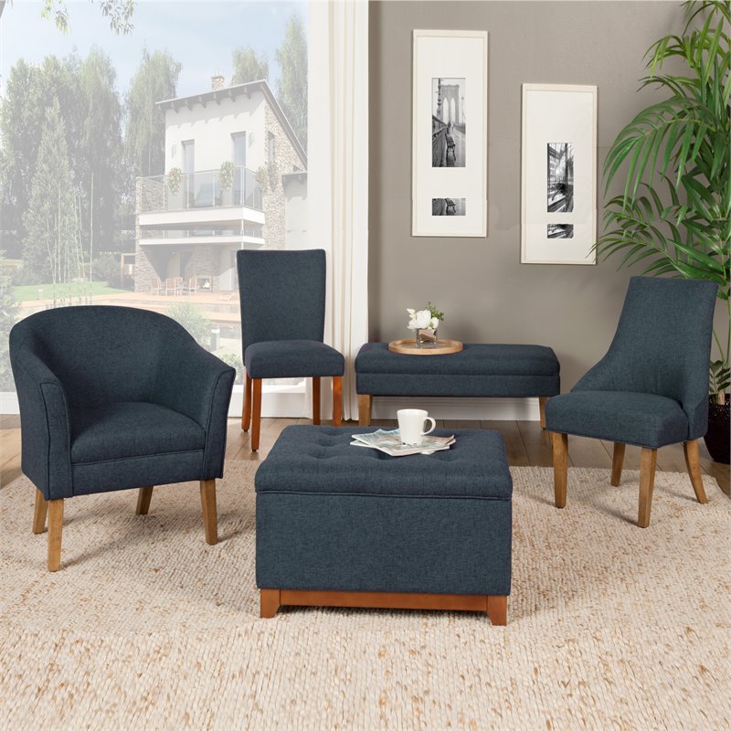 HomePop Wood and Fabric Chunky Textured Accent Chair in Dark Blue