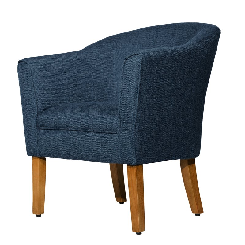 HomePop Wood and Fabric Chunky Textured Accent Chair in Dark Blue