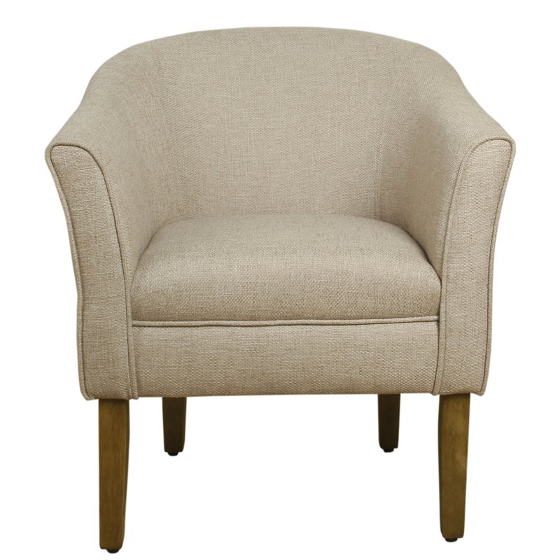 HomePop Transitional Wood and Fabric Barrel Accent Chair in Flax Brown
