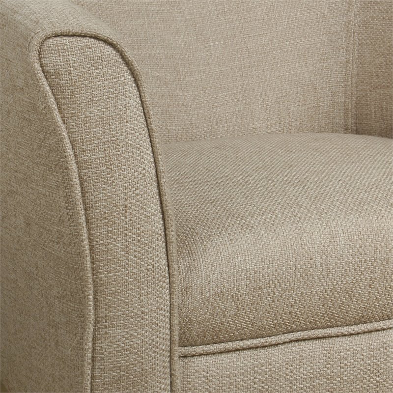 HomePop Transitional Wood and Fabric Barrel Accent Chair in Flax Brown