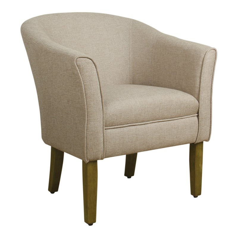 HomePop Transitional Wood and Fabric Barrel Accent Chair in Flax Brown