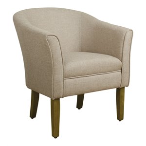 HomePop Transitional Wood and Fabric Barrel Accent Chair in Flax Brown