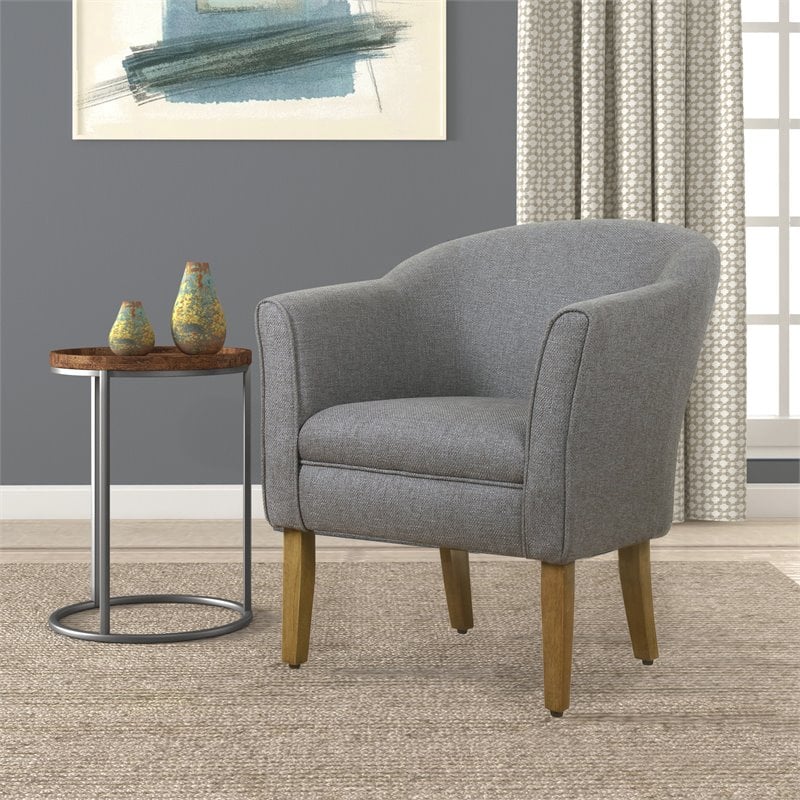 HomePop Transitional Wood and Fabric Barrel Accent Chair in Charcoal