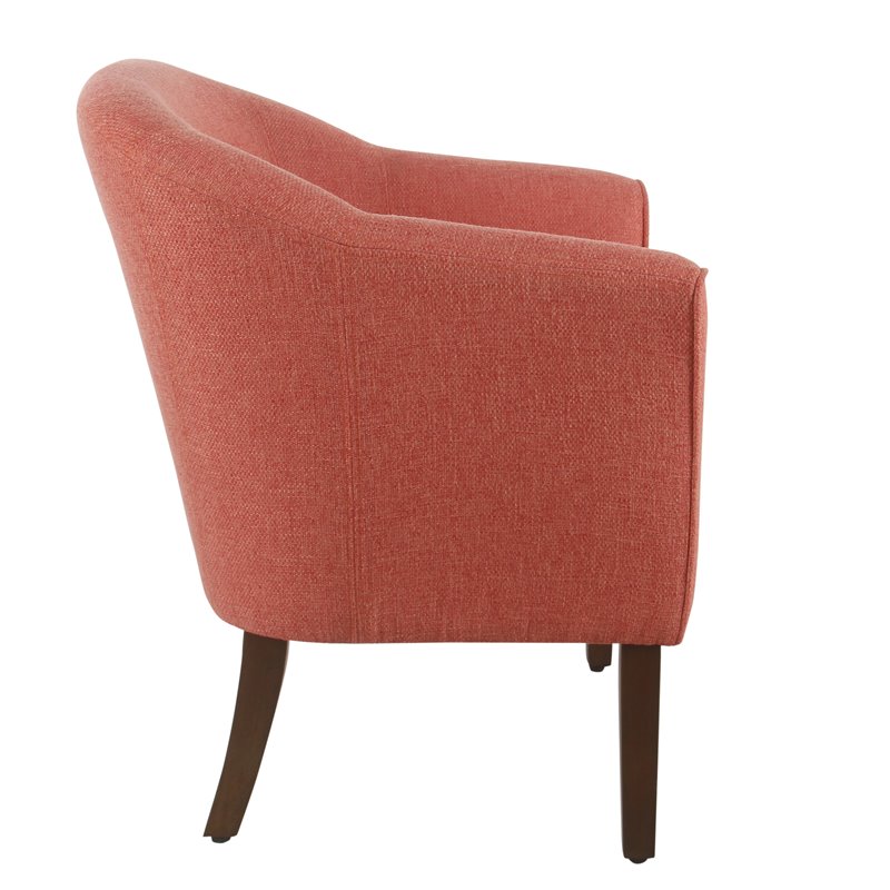 HomePop Transitional Wood and Fabric Barrel Accent Chair in Textured Orange