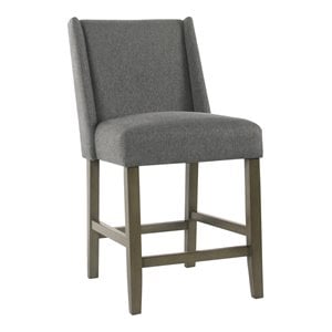HomePop Dinah 40.75&quot Traditional Wood and Fabric Counter Stool in Pewter