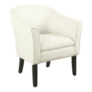 HomePop Transitional Wood and Fabric Barrel Accent Chair in White