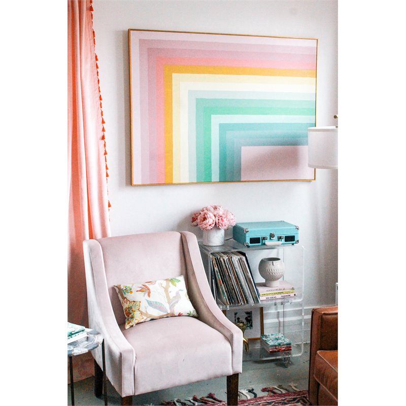 HomePop Traditional Wood and Velvet Swoop Arm Accent Chair in Pink