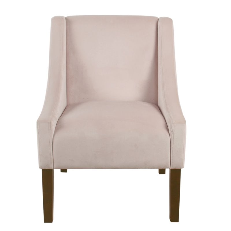 HomePop Traditional Wood and Velvet Swoop Arm Accent Chair in Pink