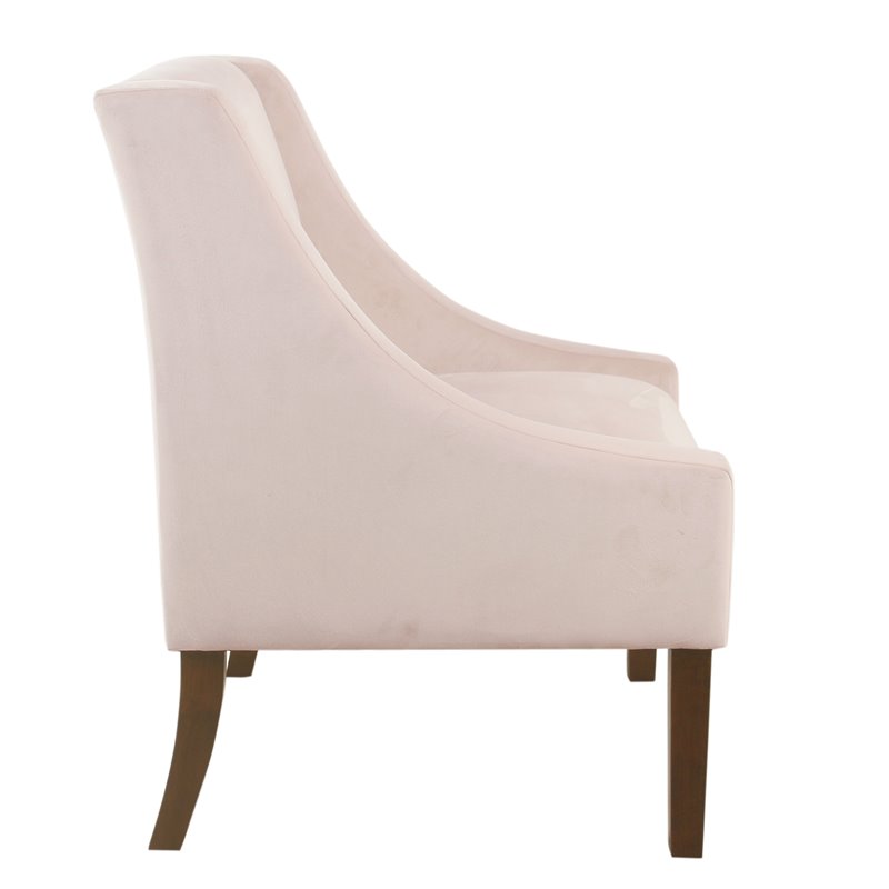 HomePop Traditional Wood and Velvet Swoop Arm Accent Chair in Pink