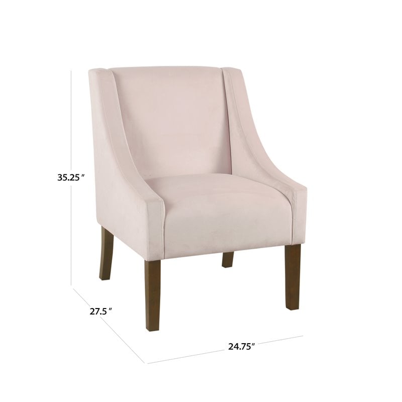HomePop Traditional Wood and Velvet Swoop Arm Accent Chair in Pink
