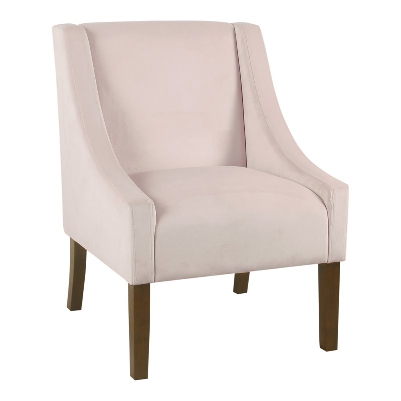 HomePop Traditional Wood and Velvet Swoop Arm Accent Chair in Pink