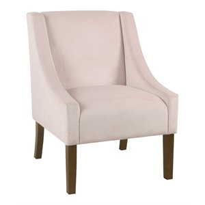 HomePop Traditional Wood and Velvet Swoop Arm Accent Chair in Pink