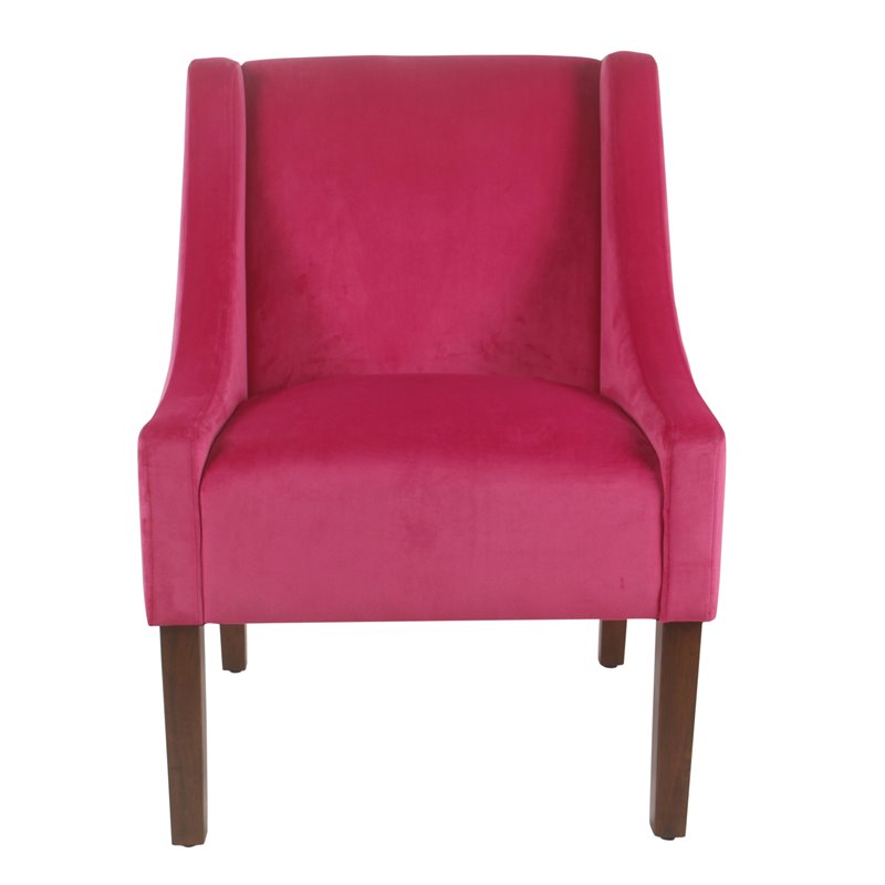 HomePop Traditional Wood and Velvet Swoop Arm Accent Chair in Dark Pink