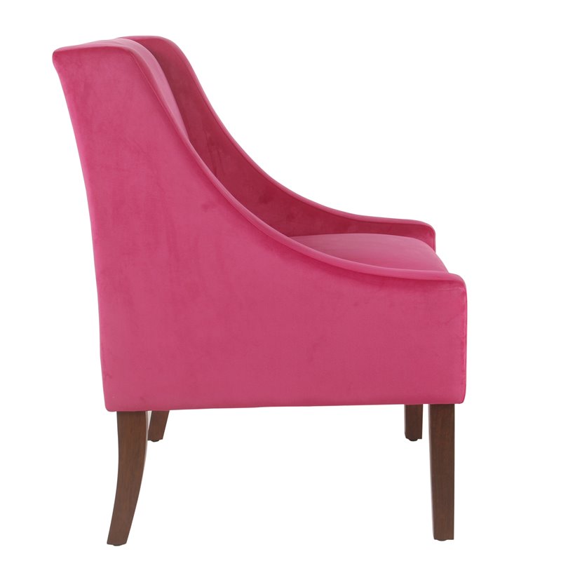 HomePop Traditional Wood and Velvet Swoop Arm Accent Chair in Dark Pink