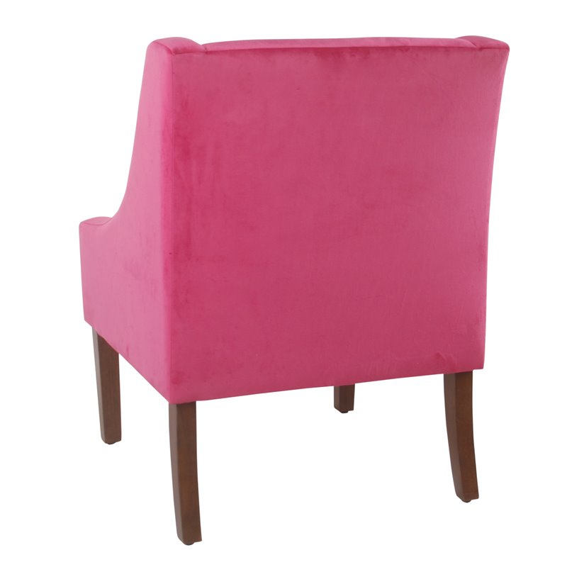 HomePop Traditional Wood and Velvet Swoop Arm Accent Chair in Dark Pink
