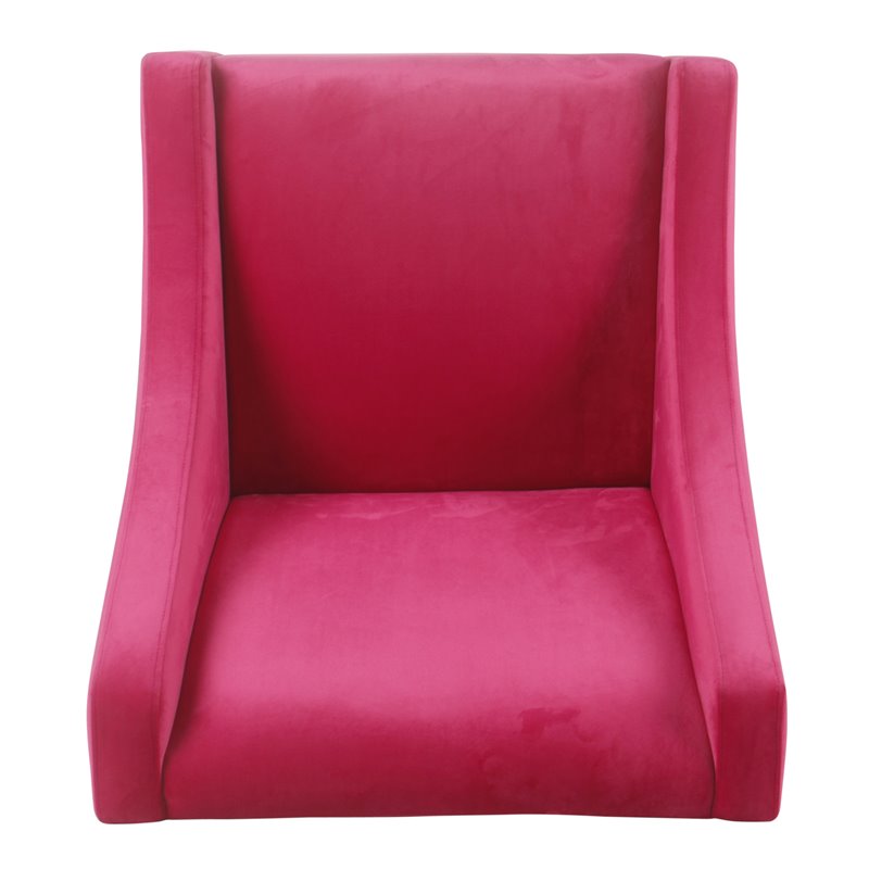 HomePop Traditional Wood and Velvet Swoop Arm Accent Chair in Dark Pink