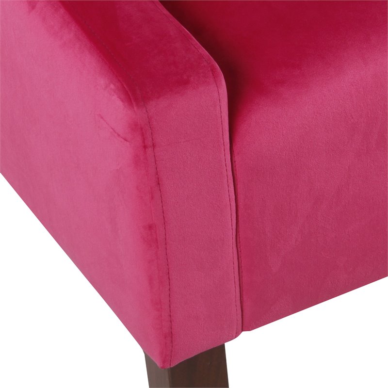 HomePop Traditional Wood and Velvet Swoop Arm Accent Chair in Dark Pink