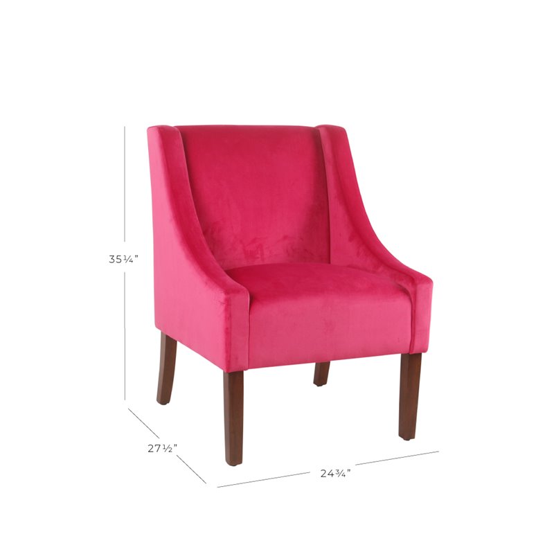 HomePop Traditional Wood and Velvet Swoop Arm Accent Chair in Dark Pink