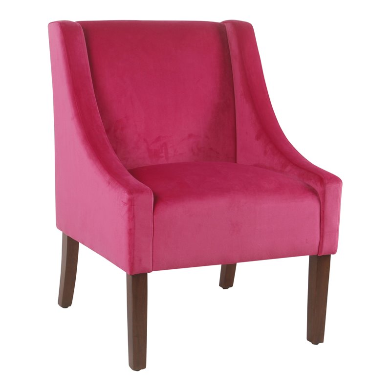 HomePop Traditional Wood and Velvet Swoop Arm Accent Chair in Dark Pink