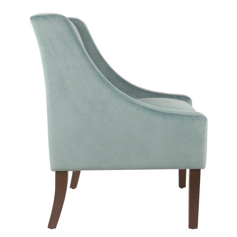 HomePop Traditional Wood and Velvet Swoop Arm Accent Chair in Aqua Blue