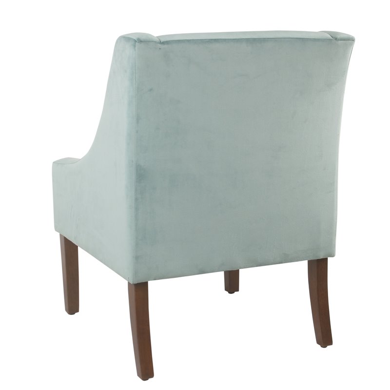 HomePop Traditional Wood and Velvet Swoop Arm Accent Chair in Aqua Blue