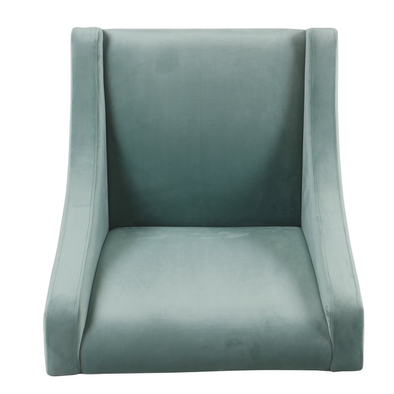 HomePop Traditional Wood and Velvet Swoop Arm Accent Chair in Aqua Blue