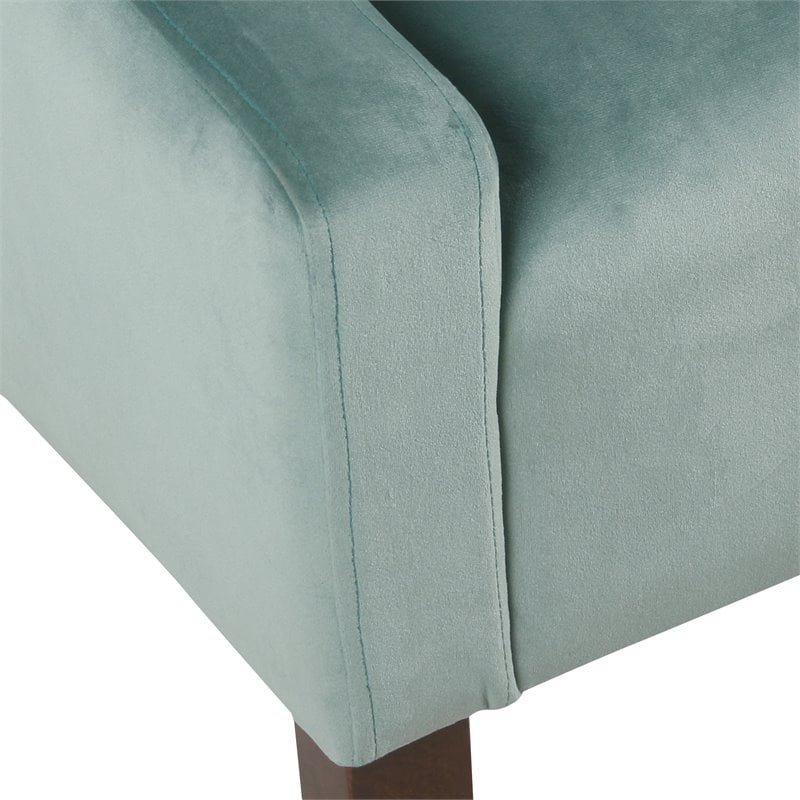 HomePop Traditional Wood and Velvet Swoop Arm Accent Chair in Aqua Blue
