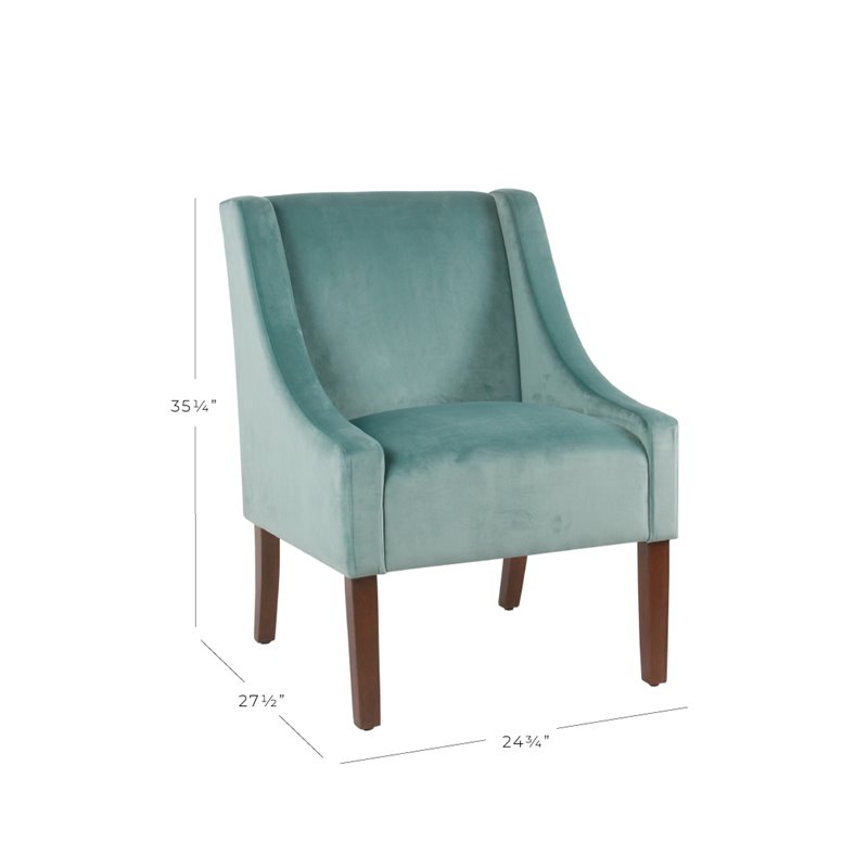 HomePop Traditional Wood and Velvet Swoop Arm Accent Chair in Aqua Blue