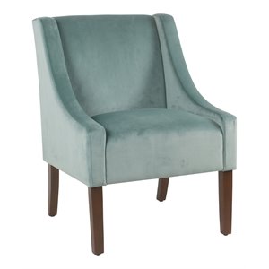 HomePop Traditional Wood and Velvet Swoop Arm Accent Chair in Aqua Blue