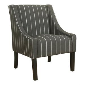 HomePop Traditional Wood and Fabric Stripe Swoop Accent Chair in Charcoal