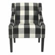 HomePop Wood and Fabric Plaid Pattern Swoop Arm Accent Chair in Black