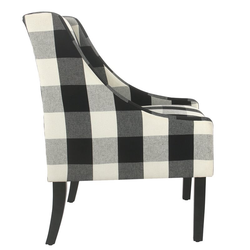 HomePop Wood and Fabric Plaid Pattern Swoop Arm Accent Chair in Black