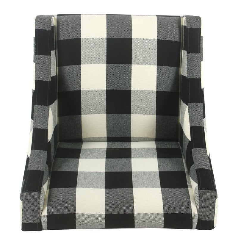 HomePop Wood and Fabric Plaid Pattern Swoop Arm Accent Chair in Black