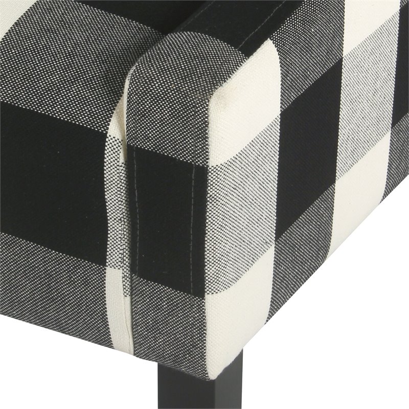 HomePop Wood and Fabric Plaid Pattern Swoop Arm Accent Chair in Black