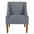 HomePop Traditional Wood and Fabric Swoop Arm Accent Chair in Indigo Blue