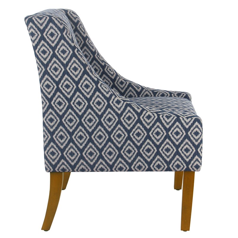 HomePop Traditional Wood and Fabric Swoop Arm Accent Chair in Indigo Blue