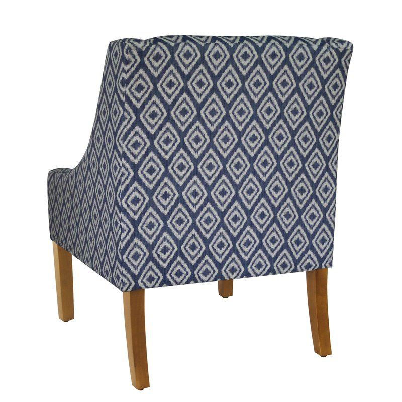 HomePop Traditional Wood and Fabric Swoop Arm Accent Chair in Indigo Blue